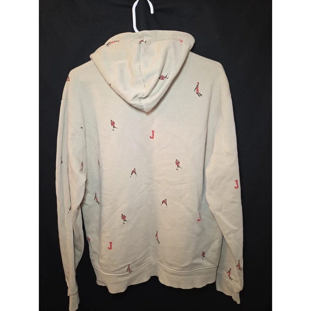 Air Jordan Men's MJ All Over Print‎ Pullover Hoodie Sweatshirt Beige Size Medium